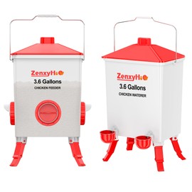 ZenxyHoC 3.6 Gal Chicken Feeder and Waterer Set with Anti-Roost Cone, 3 Height Adjustable Locking Legs for Backyard Flock