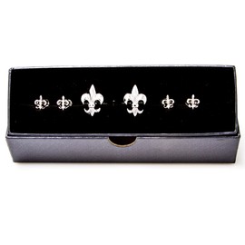 MRCUFF Fleur-de-lys Fleur De Lis Cufflinks and Studs Set Tuxedo in a Presentation Gift Box