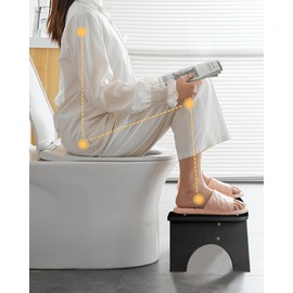 Bamboo Toilet Stool, 7" Toilet Stool Squat Adult, Non-Slip Poop Stool for Bathroom, Portable Squat Toilet Pooping Stool for Kids, Easy of Use and Clean - Improve Squatting Posture and Comfort (Black)