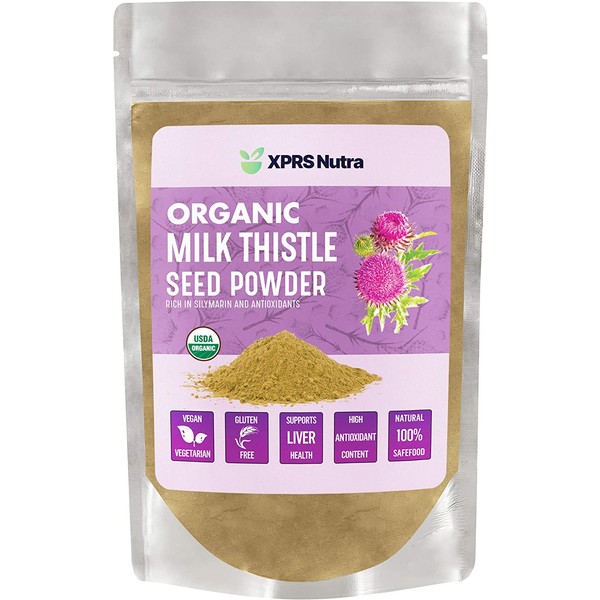 XPRS Nutra Organic Milk Thistle Seed Powder - Premium Milk Thistle Powder Rich in Silymarin and Antioxidants - Milk Thistle Seeds Support Liver Health - Vegan Friendly Milk Thistle Organic (8 oz)