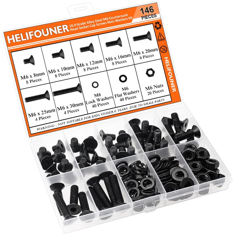 HELIFOUNER 146 Pieces M6 x 8mm /10mm /12mm /16mm /20mm