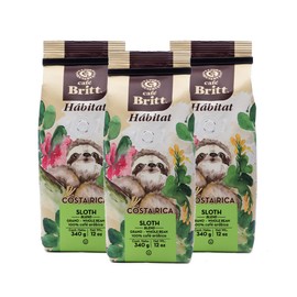 Café Britt® - Costa Rican Habitat Sloth Coffee (12 oz.) (3-Pack) - Whole Bean, Arabica Coffee, Kosher, Gluten Free, 100% Gourmet & Medium Light Roast