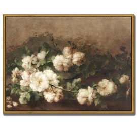 LANCHI95 Framed Canvas Wall Art Vintage Decor, Classical Oil Painting Canvas Prints Champ fleuri, Vintage Wall Art for Home Room Bathroom Decor (Flower 1, 12x16 inch)