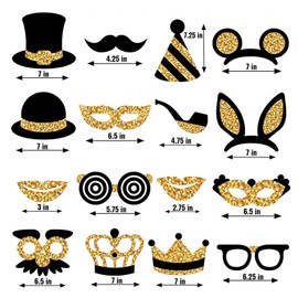 16 Pieces Party Photo Booth Props, Photo Props Photo Box Accessories Mix of Caps, Beard, Lip Pen, Tie, Crowns and More for Variety Party Birthday Party Weddings (Gold)
