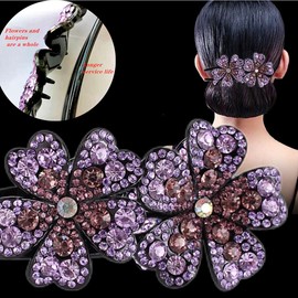 5 pinzas para el pelo con diamantes de imitación de doble flor para mujer, pinzas gruesas y largas, accesorios decorativos para el cabello (grande)