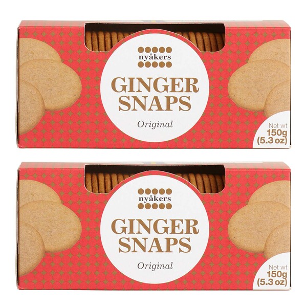 Nyakers Swedish Original Ginger Snaps Cookies - Vegan Cookies - Dairy-Free Snacks - Gourmet Cookies - Food Gift Sets - 150g 2pk