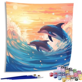 Diymood Paint by Numbers for Adults Dolphin, DIY Oil Painting Sunset Acrylic Paint by Number Kits for Kids Adults Beginner for Home Wall Decor 20x20 inch