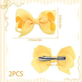 2Pcs Ribbon Hair Bow Clips Barrettes, 3 inch Ponytail Holder Bow Hair Bow with Duckbill Clip for Children Kids Girls Women(yellow)