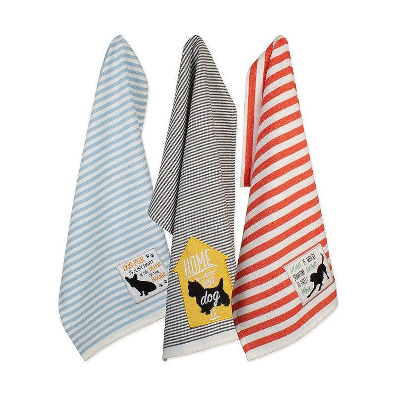 DII Dog Applique Stripe Dish Towel (Scottish Terrier)
