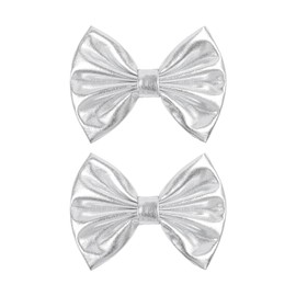 YanJie 2pcs 5'' Silky Glitter Silver Hair Bow for Girls Metallic Bows Toddler Teen Hair Accessories Sequin Pigtail Bows for Christmas New Year Gift