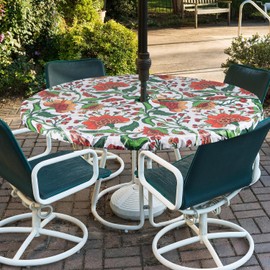 Youngseahome Round Outdoor Tablecloth with Umbrella Hole-Waterproof Fitted Table Cover with Elastic Zippered Wipeable Tablecloth,Fits 36"-44" Table Diameter for Picnic,Patio(Babala)