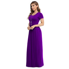 VIISHOW Women's Short Sleeve Loose Plain Maxi Dresses Casual Long Dresses with Pockets, X-Large, Dark Purple
