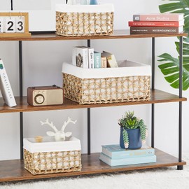 Vagusicc Wicker Basket, Set of 3 Hand-woven Water Hyacinth Storage Baskets for Organizing, Large Wicker Storage Basket Bins with Handles, Small Toilet Paper Storage Baskets for Shelves & Decor