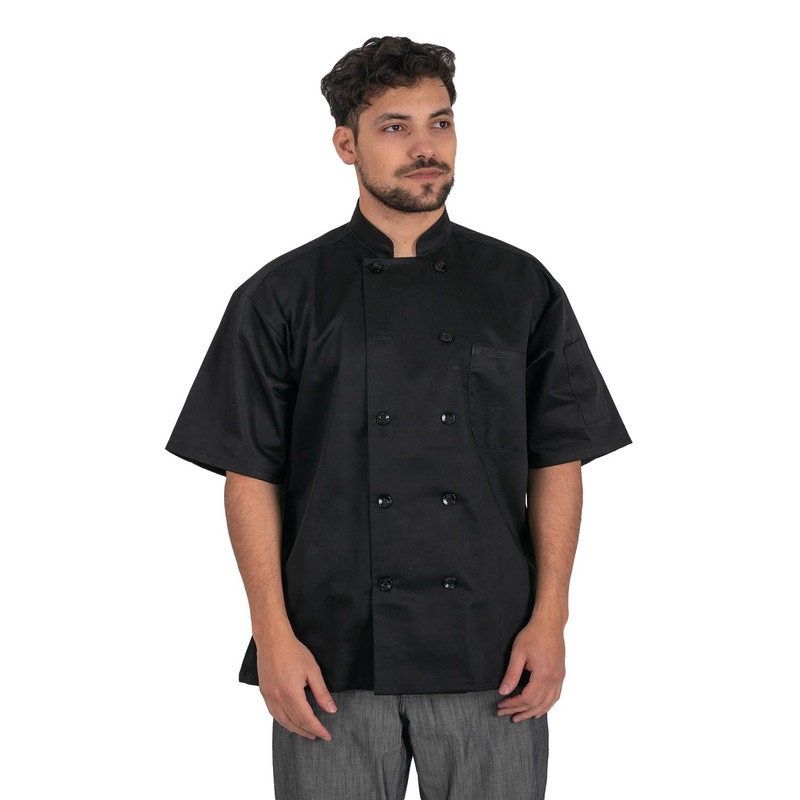 ChefsCloset Short Sleeve 10 Button Chef Coat, Unisex Cotton Blend