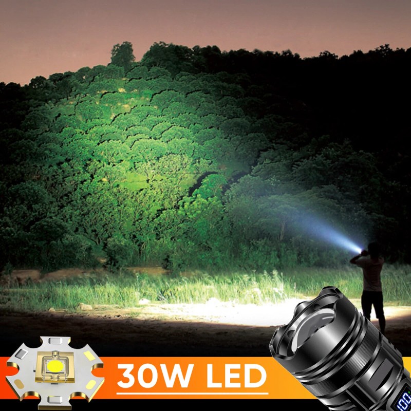 Garberiel 1000000LMS Powerful Rechargeable LED Flashlight Tactical 30W Zoom Torch