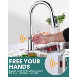Touchless Kitchen Faucet Stainless Steel: WOWOW Smart Motion Sensor Kitchen Sink Faucet with Sprayer, Automatic Hand-Free Polished Chrome Kitchen Faucet for Sink 1 or 3 Hole