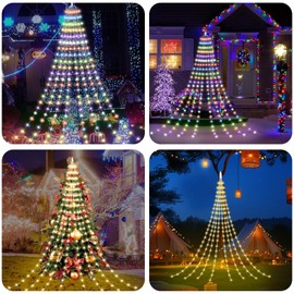 Urvoix Christmas Tree Lights Waterfall, 7.87 ft x 8 Lines 384 LED Christmas Decoration Lights, 8 Modes Color Changing Christmas String Lights for Xmas Tree Holiday Yard Party Decoration(Multi-Colored)