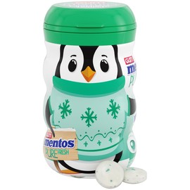 Mentos Pure Fresh Winter Edition Sugar-Free Chewing Gum with Xylitol, Spearmint, Holiday, Penguin Bottle, 50 Piece Bottle (Bulk Pack of 4)