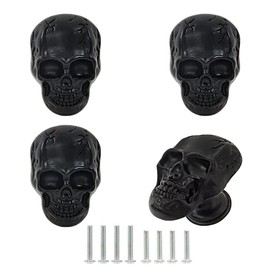 Mizhang Black Skull Knobs 4PCS, Skeleton Cabinets Knob Pulls, Vintage Skull Drawer Knob Handles Single Hole Knobs for Dresser Armoire Bookcase Closet Hardware Furniture Decoration (Black)
