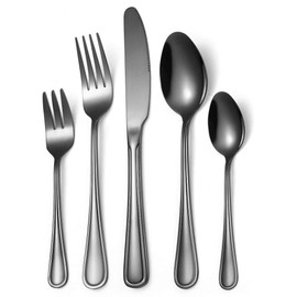 OriGlam Silverware Set Stainless Steel Flatware Cutlery Set, Tableware Cutlery Set Eating Utensils Sets for Home Kitchen Restaurant (Black)
