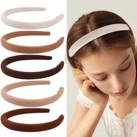 CURASA Sponge Padded Headbands For Women Girls 5PCS Non Slip Comfortable Headband Thin Neutral Head Bands Trendy Cute Hair Hoops Elegant Head Bands Set Stretchy Hairbands Plain Solid Hair Accessories