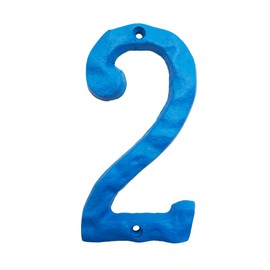 5.5 Inch High Cast Iron House Number, Solid Hammered Home Address Numbers, Elegant Blue Finished (Number 2)