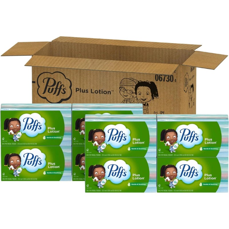 Puffs Plus Lotion Facial Tissues, 8 Family Boxes, 124 Facial