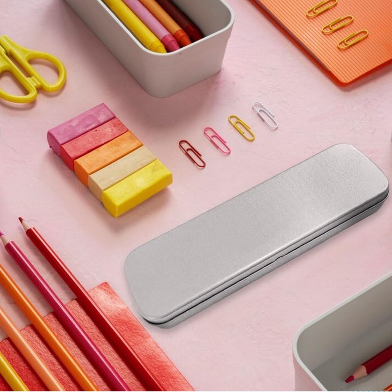 LATRAT 5 x Metal Pencil Case, Rectangular Metal Tins, Empty