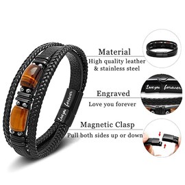 Toplstud 10th Birthday Gifts for Boys - Leather Bracelets for Teenage Boy - 10 Year Old Birthday Presents for Son Grandson Nephew - Tiger Eye Layered Bracelets