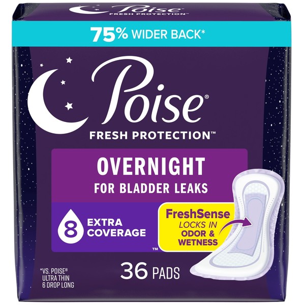 Unbranded Poise Overnight Incontinence Pads for Women, 8 Drop Extra