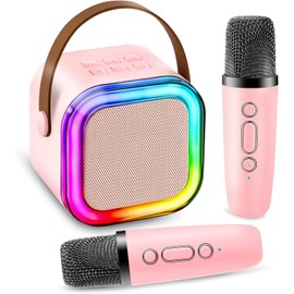 Kids Karaoke Machines 2 Microphones - Gifts for 4 5 6 7 8 9 10 11 12 Year Old Girl Boy Toys Portable Mini Karaoke Machine Birthday Presents Christmas Stocking Filler Gifts (Pink)