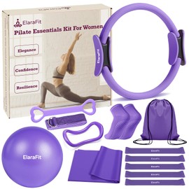 ElaraFit Pilates Kit for Women Home Workout Equipment with Magic Circle Ring, Yoga Ball, Resistance Bands, Complete Fitness Starter Set for Core Strength Toning