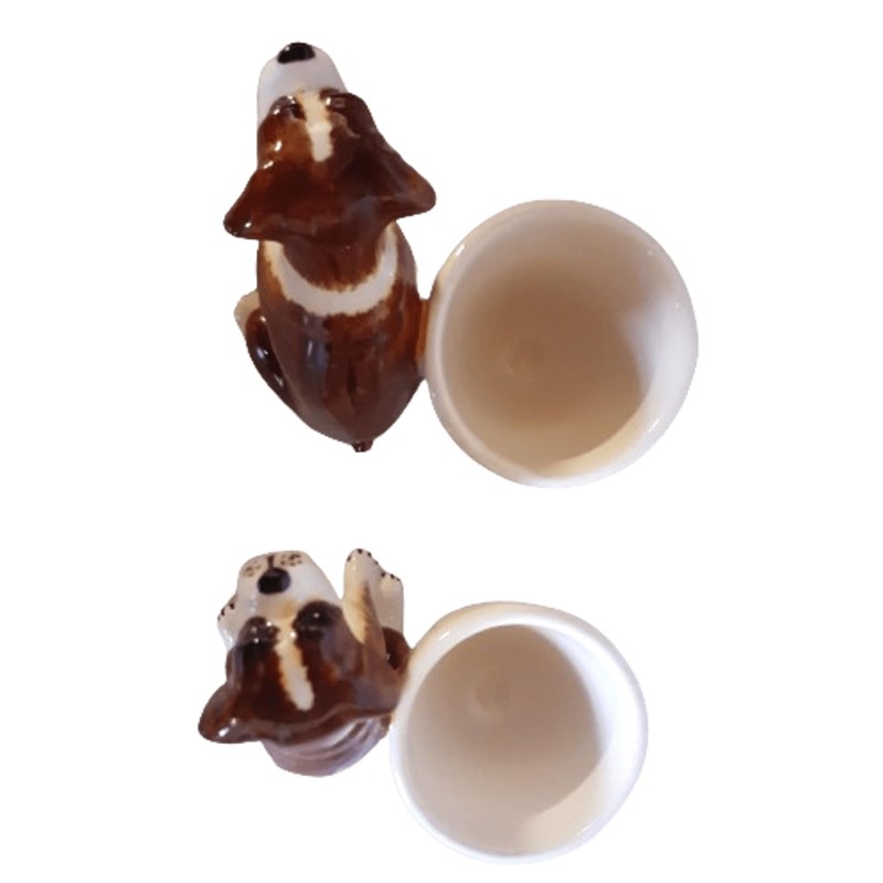 Eggcup Set brown Boxer dogs 2 pieces handmade/painted ceramics