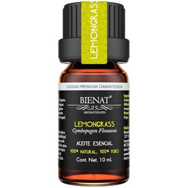 BIENAT AROMATERAPIA Aceite Esencial de Lemongrass 10mL | 100% Puro y Concentrado | Ideal para Difusor de Aromas, Humidificador, Aromaterapia, Masajes, Meditación, Jabones y Velas | Esencia Natural en Gotas