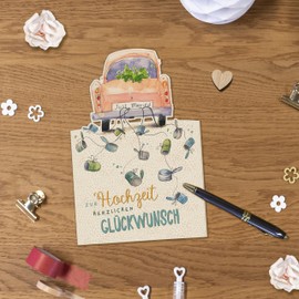 GreenLine Wedding Card | 1 Piece with Envelope | Greeting Card for Wedding | Folding Card Made of 100% Tree-Free Sugarcane Paper | 3D Pop-Up Card with Laser Cut | 11.5 x 17 cm