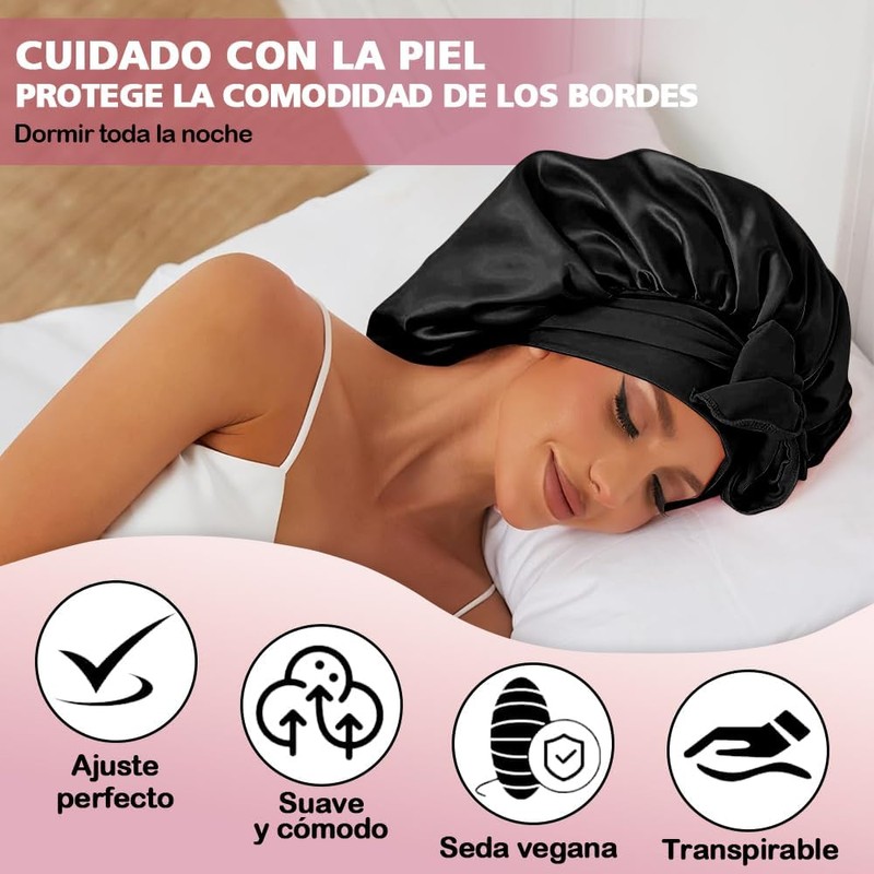 Meajax 2 Piezas Gorro de Pelo Rizado de Satén,Gorro de