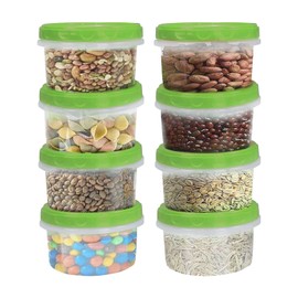 Jucaifu 8 Ounce reuseable small plastic freezer storage container jars with screw lid for food snacks lunch(8Pcs, Green)