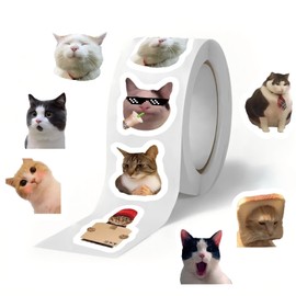 500PCS Cat Me/me Stickers Roll,Waterproof Vinyl Stickers,Funny Cat Stickers,Stickers for Water Bottles, Laptop, Scrapbook,Journals,Animal Stickers,Kawaii Stickers,DIY Crafts (10 Styles)