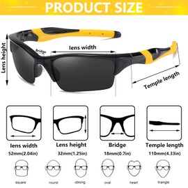 DUCO K014 Kids Sunglasses, Children's Sunglasses, Sports, Polarized Sunglasses, Ultra Lightweight Frame, UV Protection, Baseball, Running, Cycling, 5-12 Years Old, black / yellow