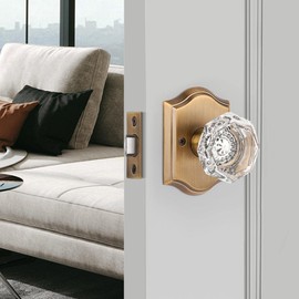 Gobrico Octagonal Diamond Crystal Door Knobs in Antique Brass for Hall/Closet Passage Function for Interior Room Keyless Door Knobset 1 Pack