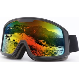 ITSCOOL Ski Goggles OTG - Over Glasses Skiing/Snowboard Goggles for Men, Women & Youth - UV Protection Black Frame Revo Lens