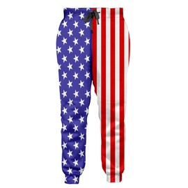 Goodstoworld USA Flag Men Joggers Patriotic Fourth of July Pants Men Women Hip Hop 3D Cool Sweatpants Elastic Drawstring Sports Trousers Independence Day PartyLarge