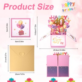 Happy Birthday Pop up Card, Multicolored 3D Boxed Birthday Cards with Envelopes & Greeting Card Best Gifts Creative Pop up Boxed Cards for Family Friends (40th)