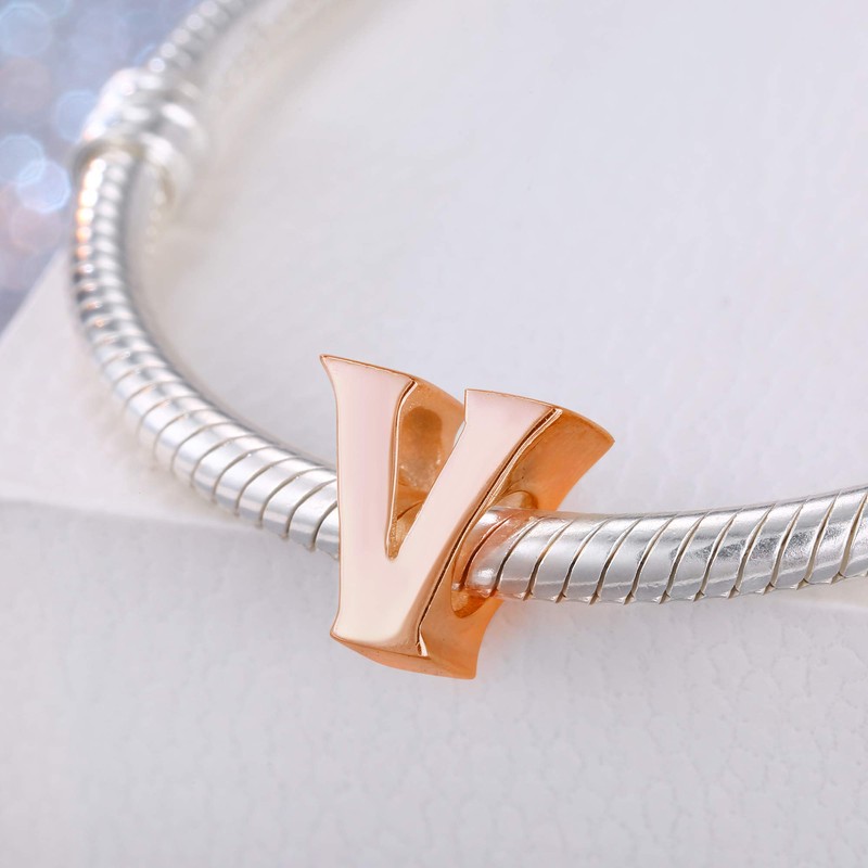 Rose Gold Letter Charms Solid Sterling Silver Initial A-Z Alphabet