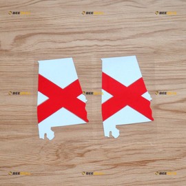 Alabama State Map Flag Sticker Decal Vinyl - 2 Pack White + Red 4" - for Car Boat Laptop Cup No Background Die-Cut