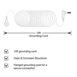 Grounding Cord,15ft Universal Grounding Cord for Grounding Products,Replacement Grounding Cable Accessories for Grounding Sheet,Mat,Blanket (Grounding Cord with 1 Lead)