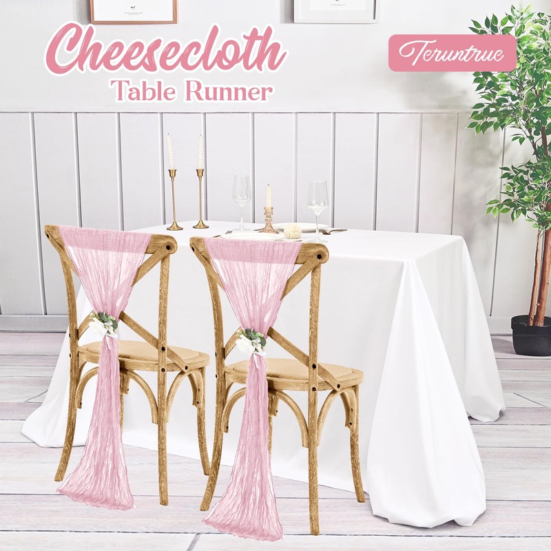 Teruntrue 10 Pack Pink Table Runner Cheesecloth Table Runner, 10FT