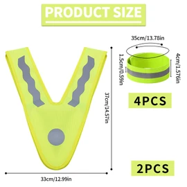 YCHYAN Pack of 2 Children's High Visibility Vest, 4 Reflective Bracelets, V Shape Reflective Vest, Children, High Gloss Reflective Strips, Washable, Suitable for Outdoor Sports of Children