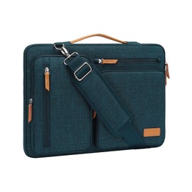 MOSISO 360 Protective Laptop Shoulder Bag, 13.3 inch Computer Bag Compatible with MacBook, HP, Dell, Lenovo, Asus Notebook, Side Open Messenger Bag with 4 Zipper Pockets & Handle, Teal Green