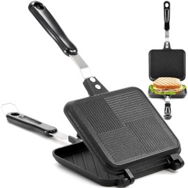 Mrina Hot Sandwich Panini Maker with Handle, Non-Stick Double Sided Frying Pan Grilled